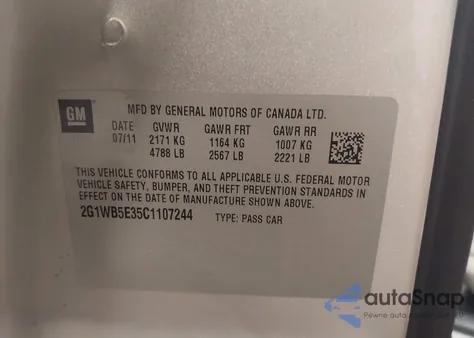 2012 Chevrolet Impala Lt из США, поврежденный, VIN 2G1WB5E35C1107244